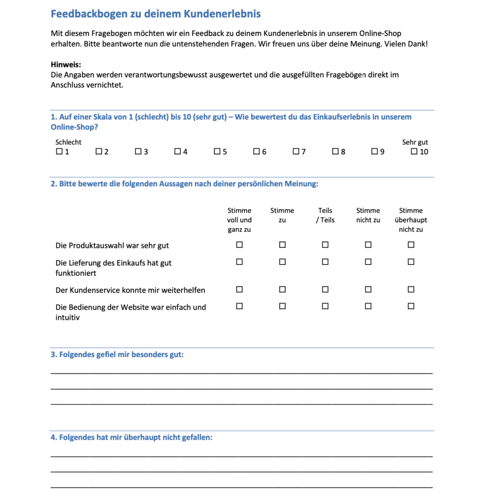 Vorlage Feedbackbogen Fragebogen in Word