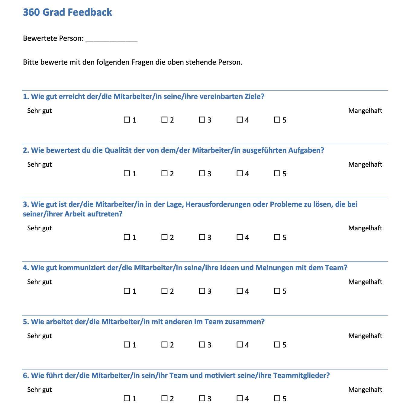 360 grad feedback fragebogen vorlagen beispiele